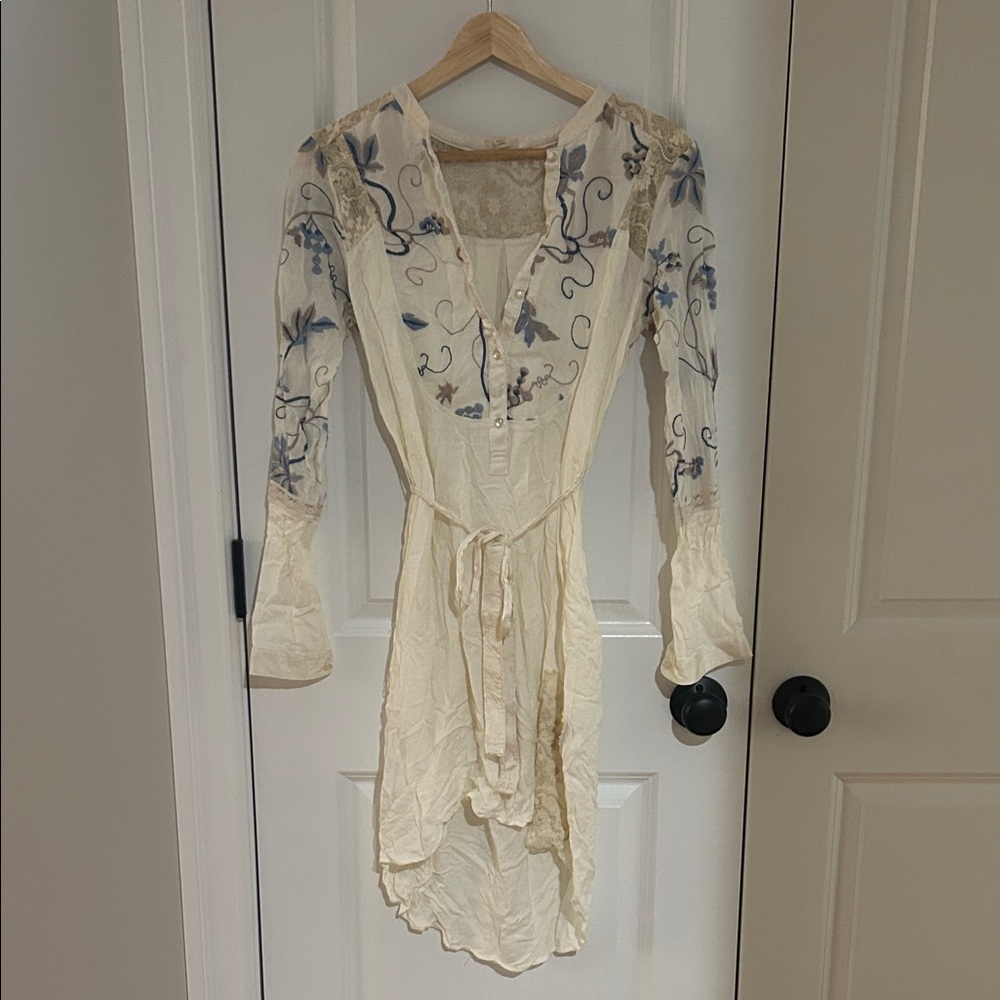 Embroidered Sheer Cream Dress